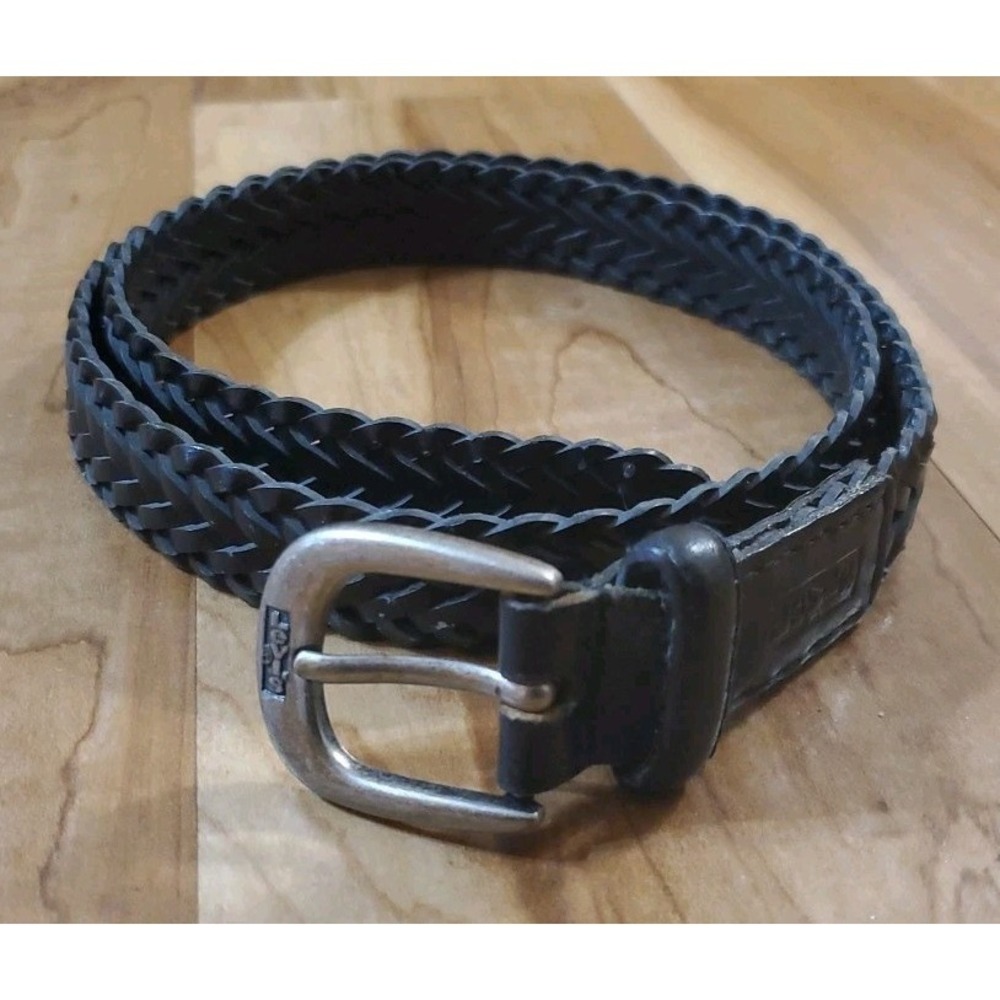 Levis Bonded Leather Woven Braided Belt Size 32 Black